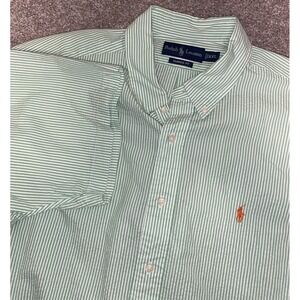 Polo Ralph Lauren Seersucker Button Down Shirt Green Mens XXLT Orange Pony Prep